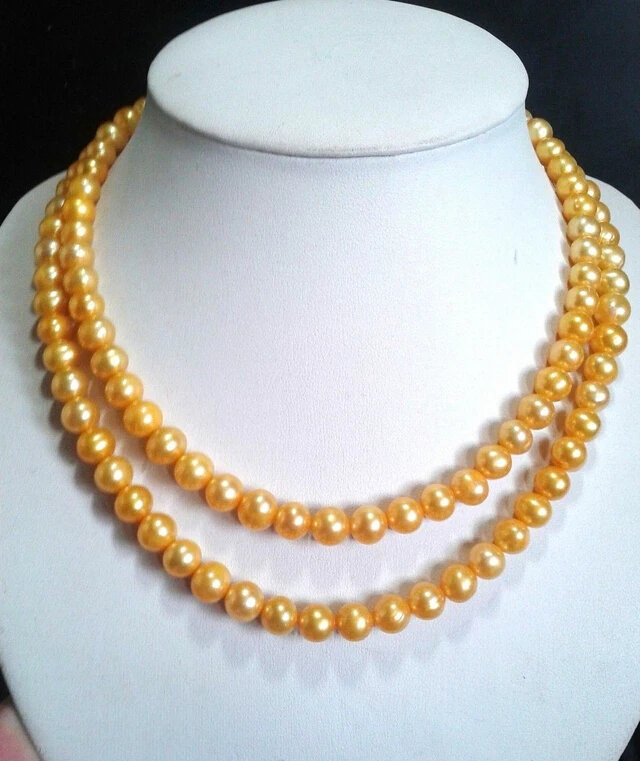 

0001207 WHOLESALE STUNNING 8-9MM SOUTH SEA GOLD PEARL NECKLACE 34'' AAA