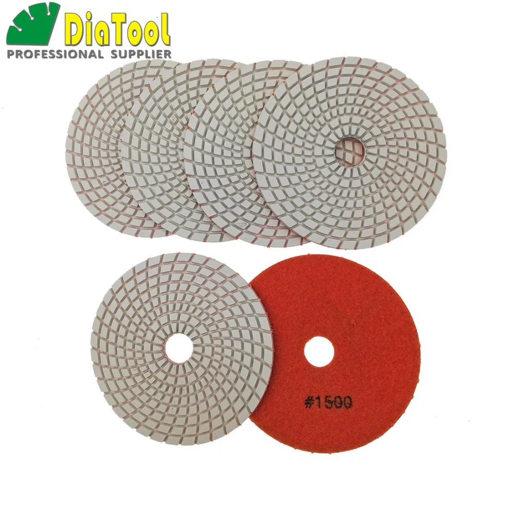 DIATOOL 6pcs 1500 125MM Diamond Resin Bond Wet Polishing Pads For