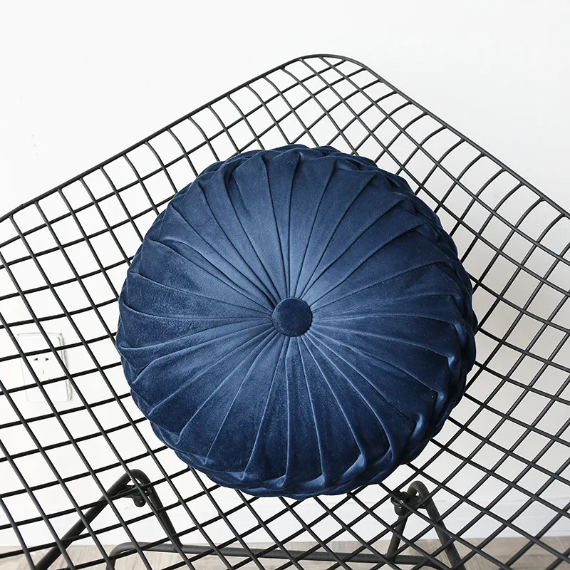 Европейская роскошная Бархатная подушка, круглая подушка ручной работы, плиссированная подушка для сидения в виде тыквы, 38*11 см - Цвет: Blue