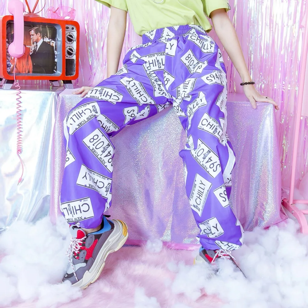 

Jasmine street BF mosaic reflective print full letters loose upon casual pants