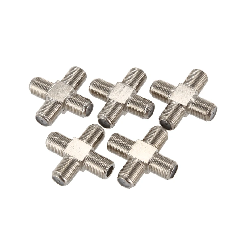 

ABKT-5-Pack 4-way F-Type Coax Cable Splitter Combiner Female to 4 Female for Video VCR Antenna TV Cable Satellite,Silver