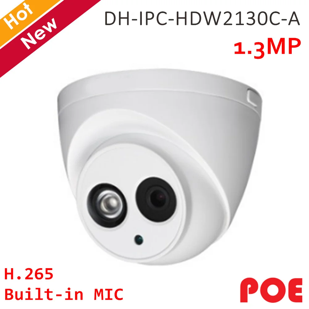 

Original 1.3MP IP Camera IPC-HDW2130C-A Built in MIC h.265 POE Camera IR 50 meters Indoor and Outdoor IP67 for Home security cam