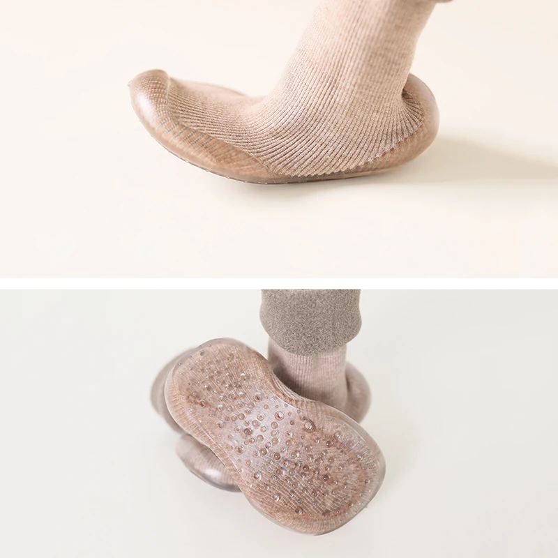 Детские носки-тапочки с резиновой подошвой; нескользящая утепленная плюшевая обувь для малышей; Домашние уличные детские носки; тапочки; Sokken