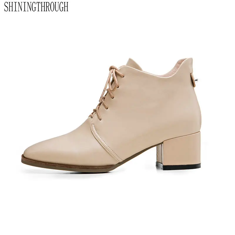 

Genuine Leather Round Toe Strange Style Women Ankle Boots Lace Up Basic Office Casual Shoes Woman Large Size 34-40