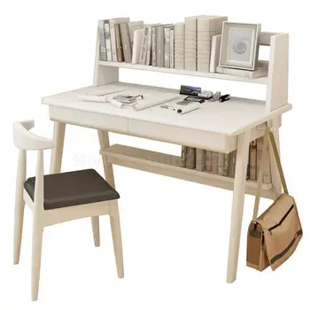 

Wood White Desk Japanese Children's Desktop Computer Desk With Bookshelf At Home