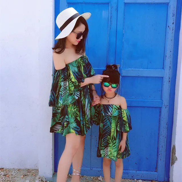 Family matching mother daughter mommy and me clothes family look girls korean clothing women summer beach dress outfits 35