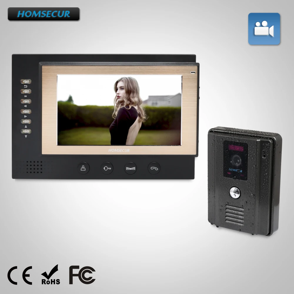 

HOMSECUR 7" Video Door Phone Intercom System+Black Camera for Home Security 1C1M : TC011-B Camera(Black)+TM701R-B Monitor(Black)
