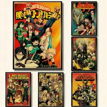 My Hero плакат Academia коричневая печать на крафтовой бумаге настенная живопись Винтажный стиль аниме Ретро плакат Наклейка на стену