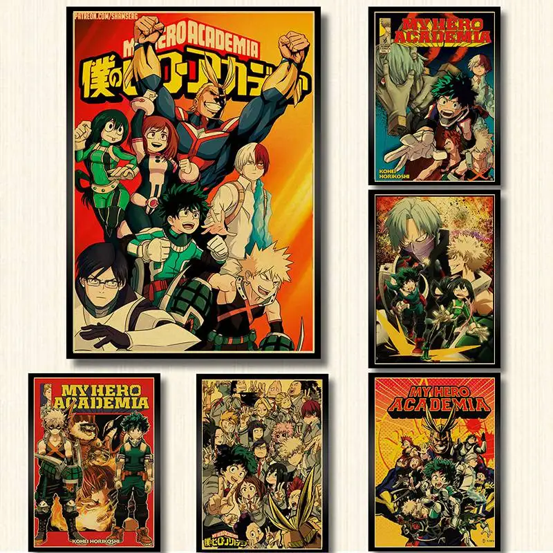 My Hero Academia poster brown kraft paper print wall art painting vintage style font b anime