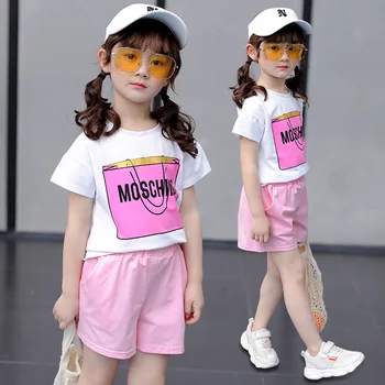

Girl Summer Clothing Set 2019 New Fashion O-neck Letters Short Sleeve Two Pieces Clothing Suit 110 120 130 140 150 160