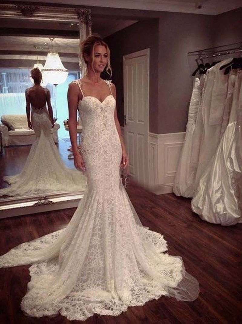 Romatic Back See Through Mermaid Bohe Lace Wedding Dress