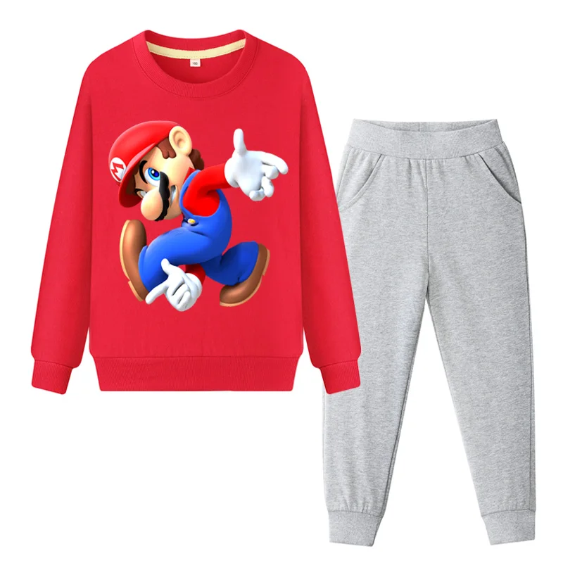 Boys Mario Print Clothes Sets Girls Casual Tracksuits Children 2019 Pink Coat+Pant 2PCS Suit Kids Spring Sport Set WL077 | Детская