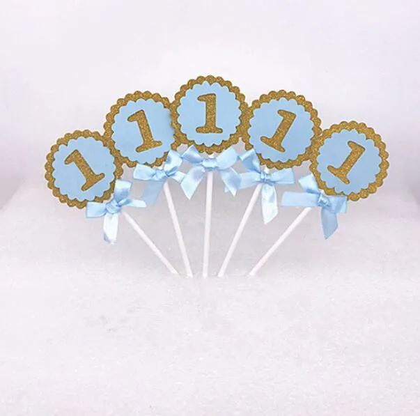 

5Pcs Blue Ribbon Bow Cake Cupcake Topper 1st Birthday Party Decorations Kids Bachelorette Baby Shower Boy Girl Supplies