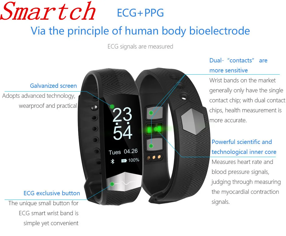 Smartch Smart Wristband Sports Heart Rate Smart Band Blood Pressure Fitness Tracker Smart Bracelet Smart Watch