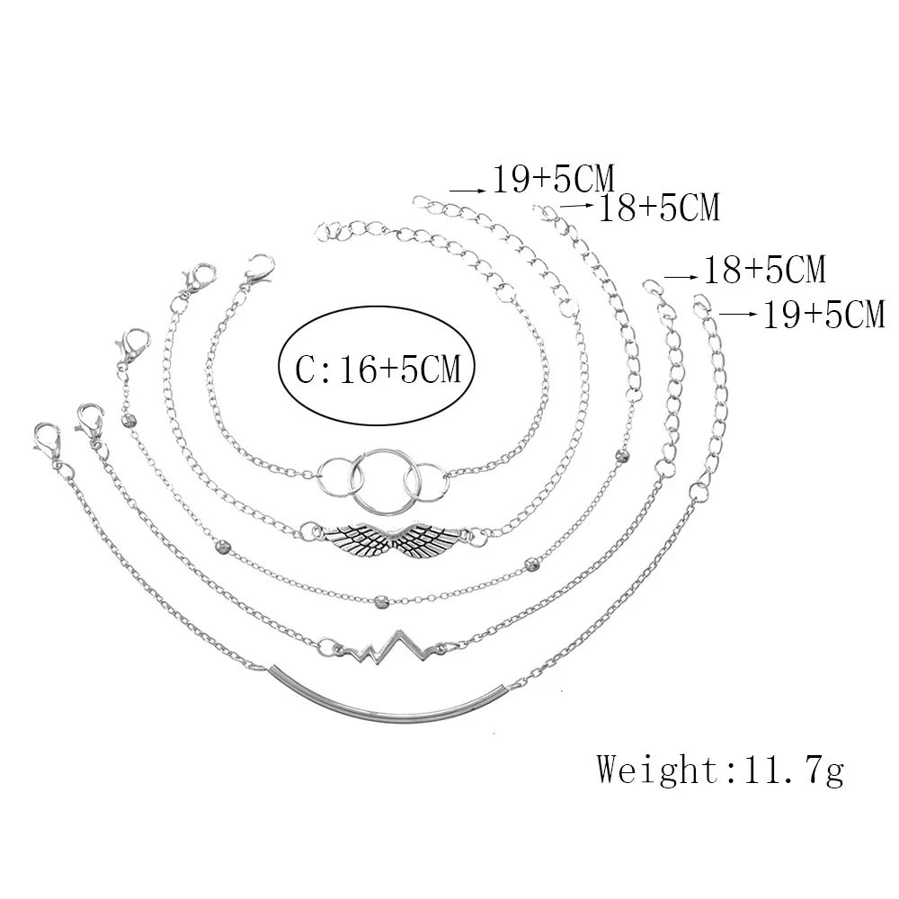 DIEZI Fashion New Silver Round Wing Chain Bracelets Bangle For Women Crystal Round Arrow Charm Bracelets Sets Jewelry Gifts