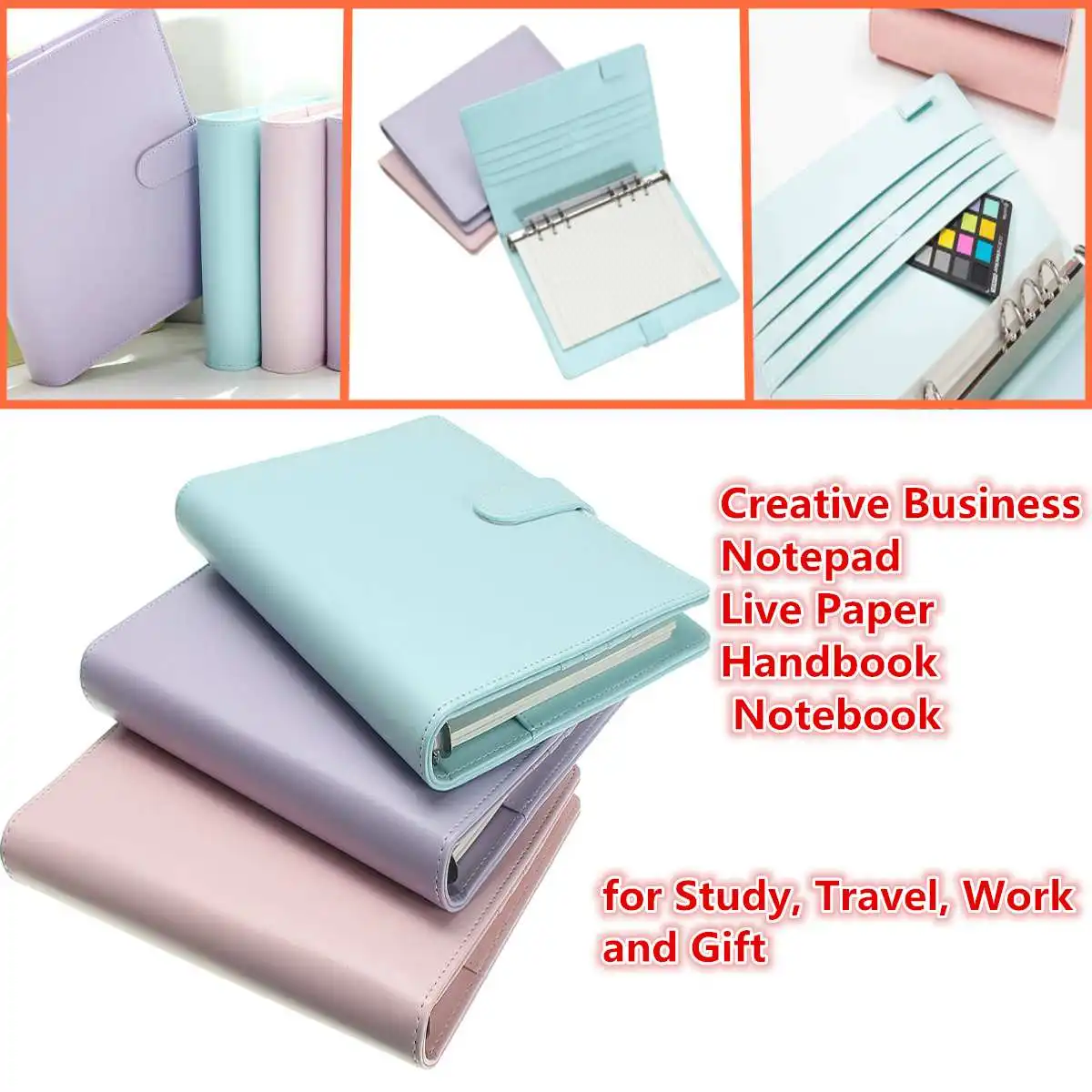

Kicute Candy Color A5 Leather Loose Leaf Refill Notebook Spiral Binder Planner Replacement Cover 6 Hole Loose Leaf Notepad Shell