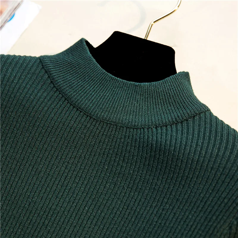 Winter Warm Basic Long Sleeve Lady's Sweater Turtleneck Pullover Knit Sweaters For Women Jumper Pull Femme Green Female Sweaters