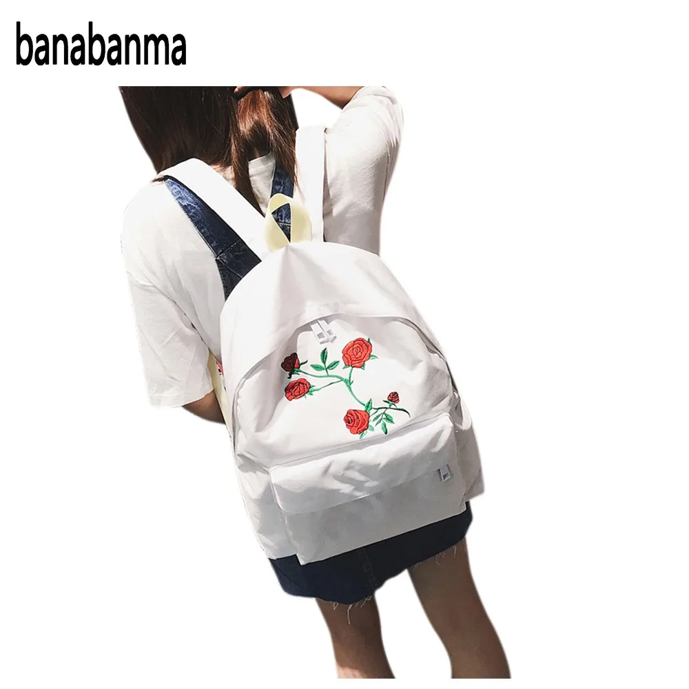 

banabanma Rose Embroidery Backpack Women Travel Rucksack Students Canvas School Shoulder Bag Mochila 2017 fashion ZK30