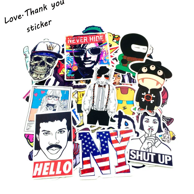 2016 HOT NEW 300 Pcs Stickers Mix Style Funny Cartoon Decal Fridge Doodle Snowboard Luggage Decor Jdm Brand Car Bike Moto Toys