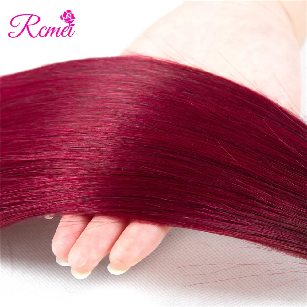 Rcmei Dyed Bundles With Closure Peruvian Straight Hair T1B Burgundy Colored Weaving Two Tone Dark Roots Ombre Red Bundle NonRemy Rcmei Dyed Bundles With Closure Peruvian Straight Hair T1B Burgundy Colored Weaving Two Tone Dark Roots Ombre Red Bundle NonRemy