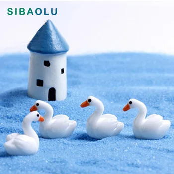 

2pcs White Swan Figures decorative mini fairy garden cartoon animals statue jardin miniature Moss car cake ornaments resin craft