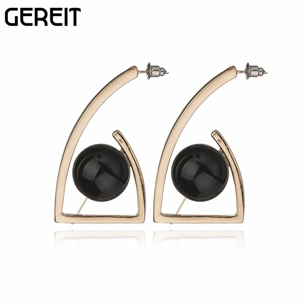 GEREIT Trendy Stud Earrings Personalized Geometric Black Bead For Women Girls Brincos Bijoux Fashion Costume Jewelry Accessories | Украшения