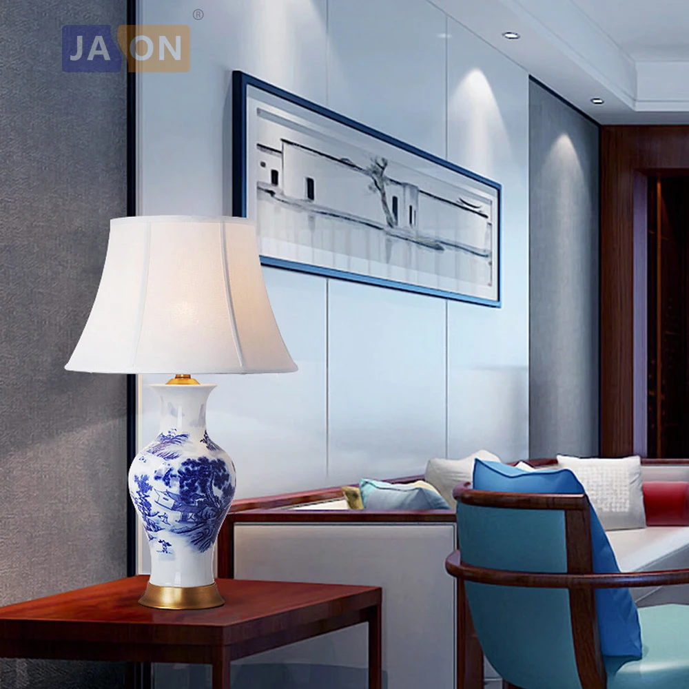 

led e27 Chinese Copper Fabric Ceramic Blue LED Lamp.LED Light.Table Lamp.Desk Lamp.LED Desk Lamp For Bedroom Foyer