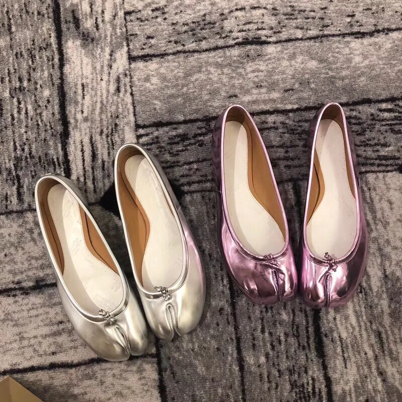 

SURU Separate Toes Ballet Shoes Women Leather Flats Sliver Or Purple-pink