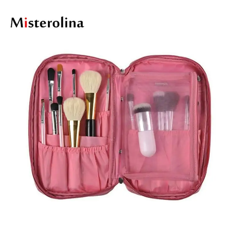 

Misterolina New Makeup Brush Bag Fashion Oxford Cloth Zipper Cosmetic Storage Tools Black Brushes Holder With Pocket For Women