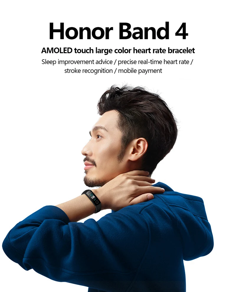 Умный Браслет huawei Honor Band 4, трекер сердечного ритма, Bluetooth, спортивный фитнес-трекер, сенсорный экран, для женщин и мужчин, Смарт-часы, ремешок