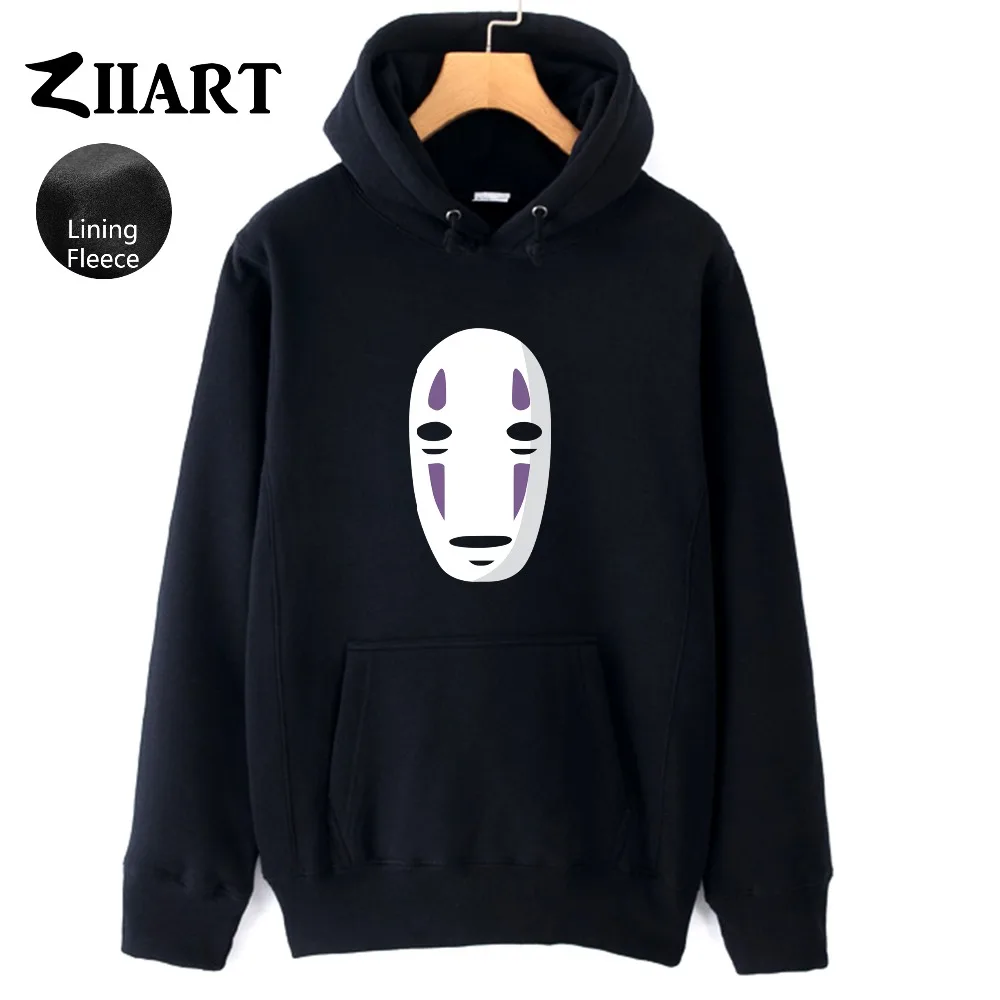 

faceless Miyazaki Hayao Spirited Away No face man mysterious ghost white mask Autumn Winter Fleece Man Boys Hoodies ZIIART
