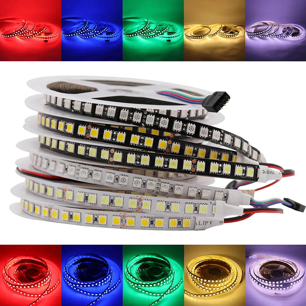 #cheap 120LEDs m DC 24V SMD 5050 LED Strip Light Flexible LED Tape Non Waterproof 5m 600 Leds Tape Rope Lamp RGB Warm White Newest