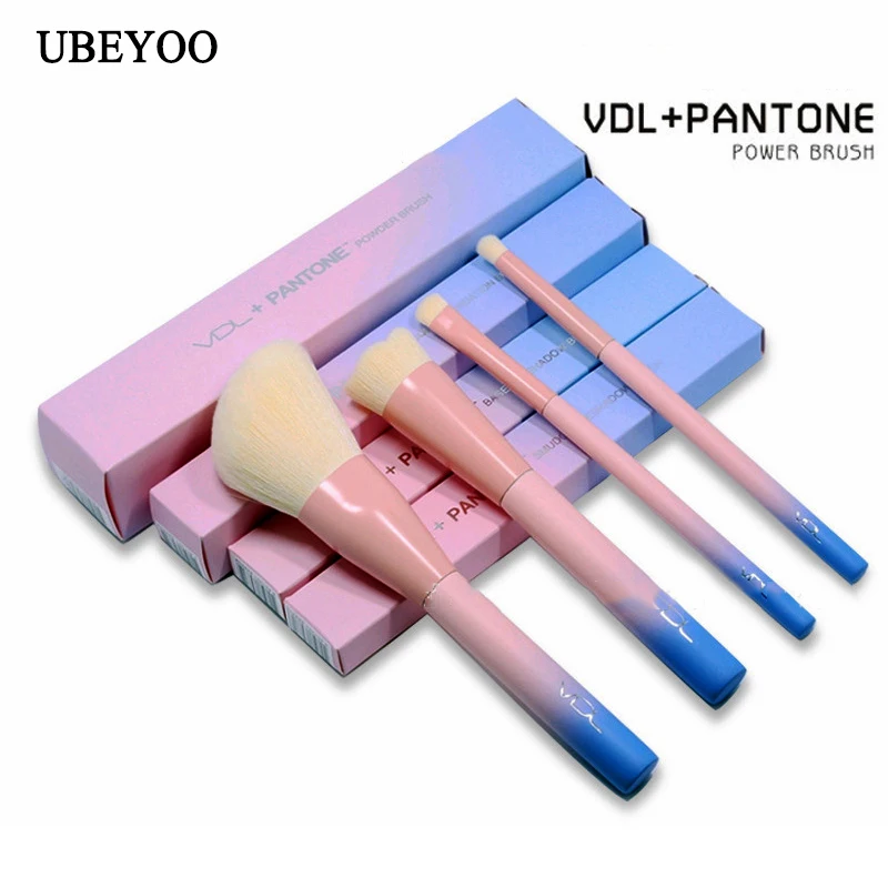 

UBEYOO hot 4pcs cosmetic brush Gradient Color Pink Powder foundation Makeup Brushes pantone Make up Brush Set with retail Box