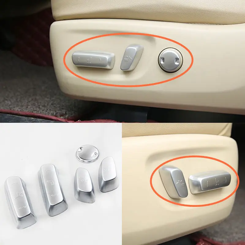 5Pcs Chrome ABS Chromed Car Seat Adjustment Button Switch Decoration