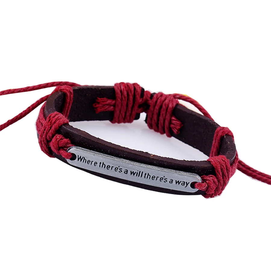 

English Word "Where there is a will there is a way" Fashion Vintage Leather Bracelet & Bangles for Women Men Gifts Jewelry FS015