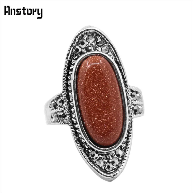Shinning Sandy Stone Rings For Women Rhinestone Fashion Jewelry Antique Silver Plated Party Gift