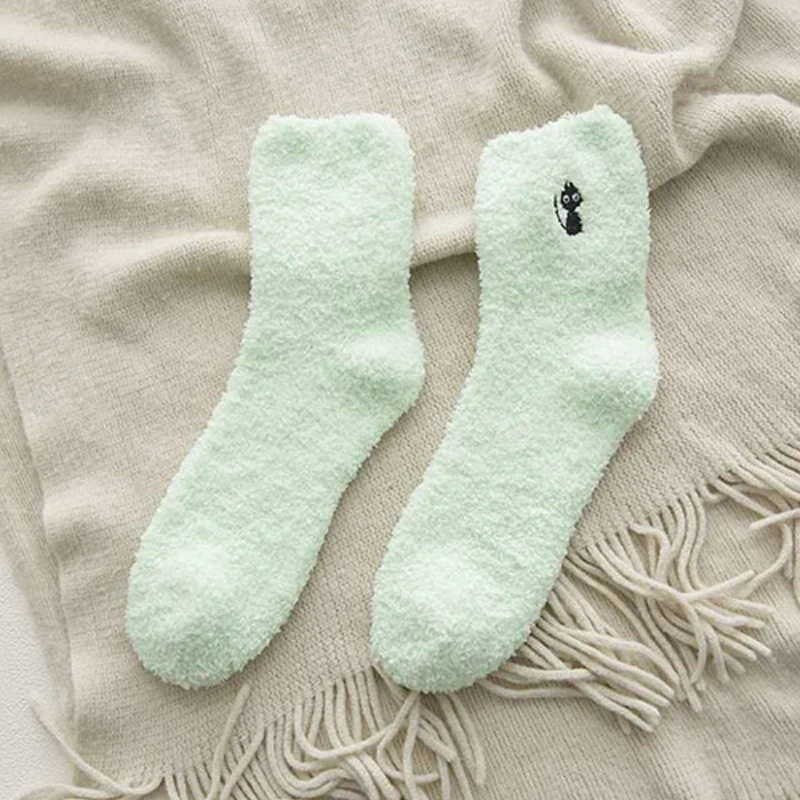 Милые женские носки с вышивкой оленя,, теплые зимние милые женские хлопковые плюшевые носки для сна с котом, Лидер продаж, утепленные носки - Цвет: H