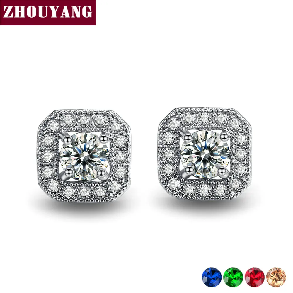 Женские серьги гвоздики ZHOUYANG роскошные модные дизайнерские серебряные