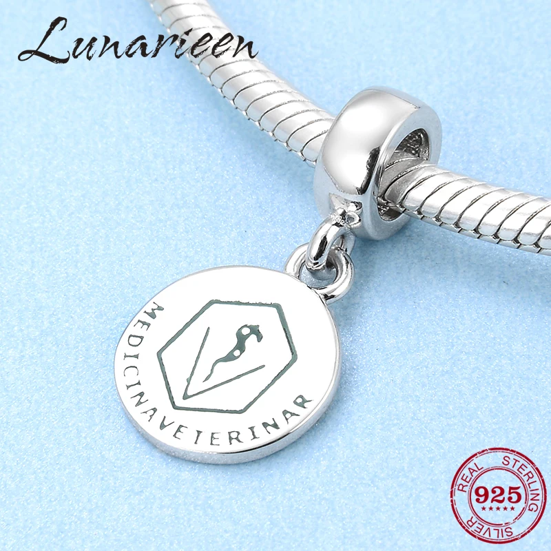 

Medicina veterinar letter 925 Sterling Silver round shape fine Pendants beads Fit Original Pandora Charm Bracelet Jewelry making