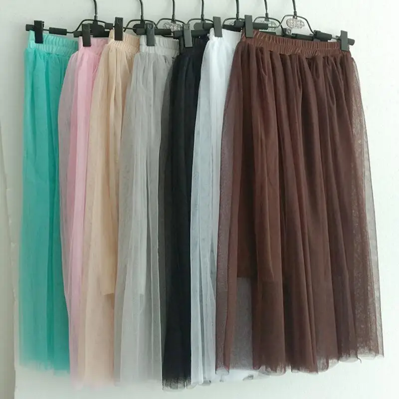 MSAISS Tulle Skirts Women 2017 Summer Casual High Waist Long Skirt Elastic Waist Sun Fluffy Tutu