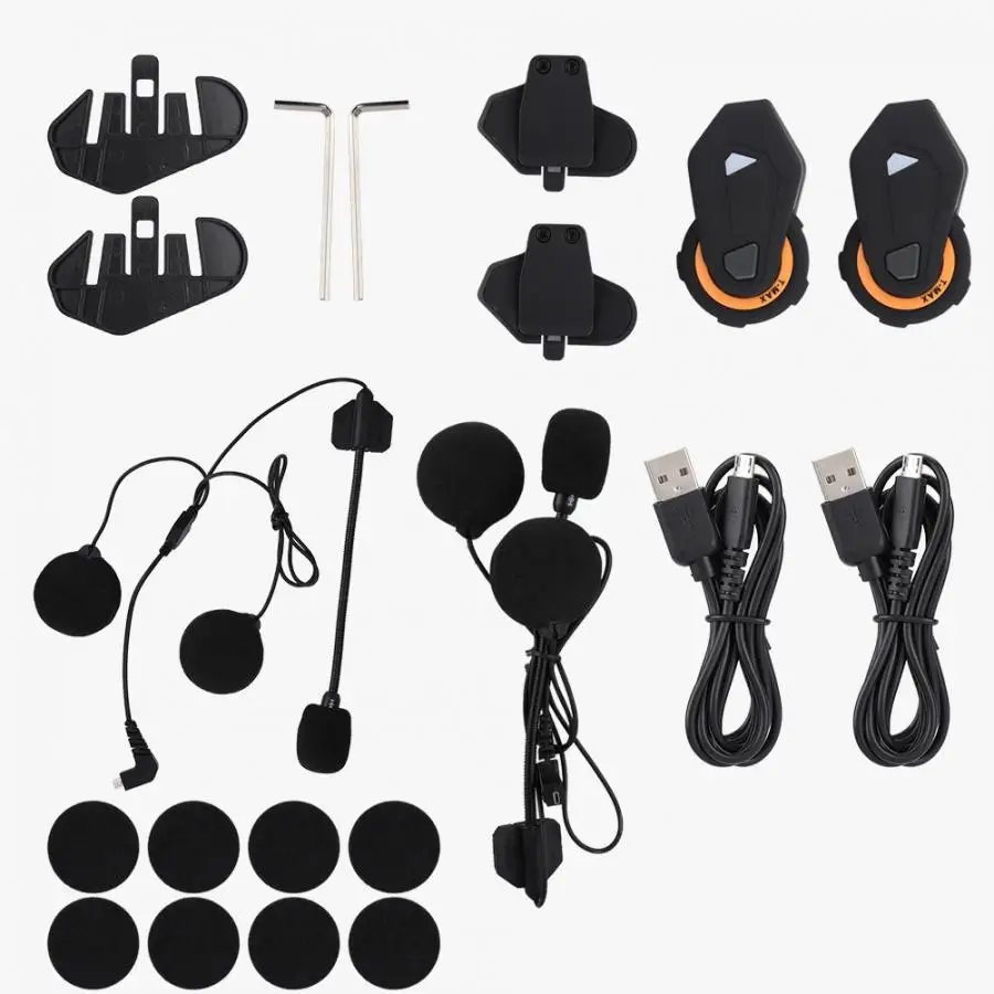 

2Pcs T-Max Helmet Bluetooth Intercom Headset Motorcycle 1000M Freedconn Walkie-talkie Earpiece Headset System FM Radio