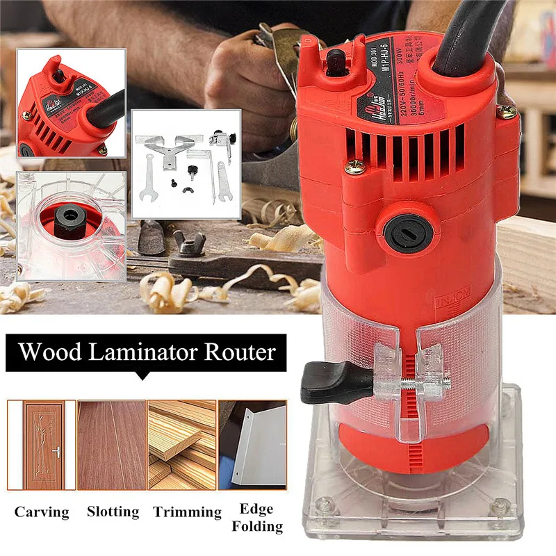 Wood Electric Hand Trimmer 220V 300W 30000r/min Collet 6mm US Plug