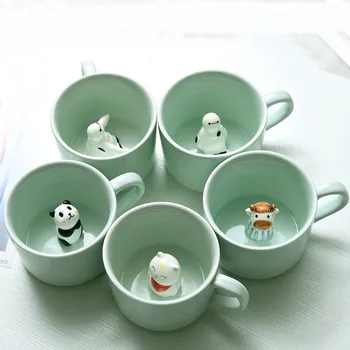 

Creative Small Ceramic Milk Mug With Animals Cute Cartoon Three-dimensional Coffee Mug Heat-resistant Celadon Mug