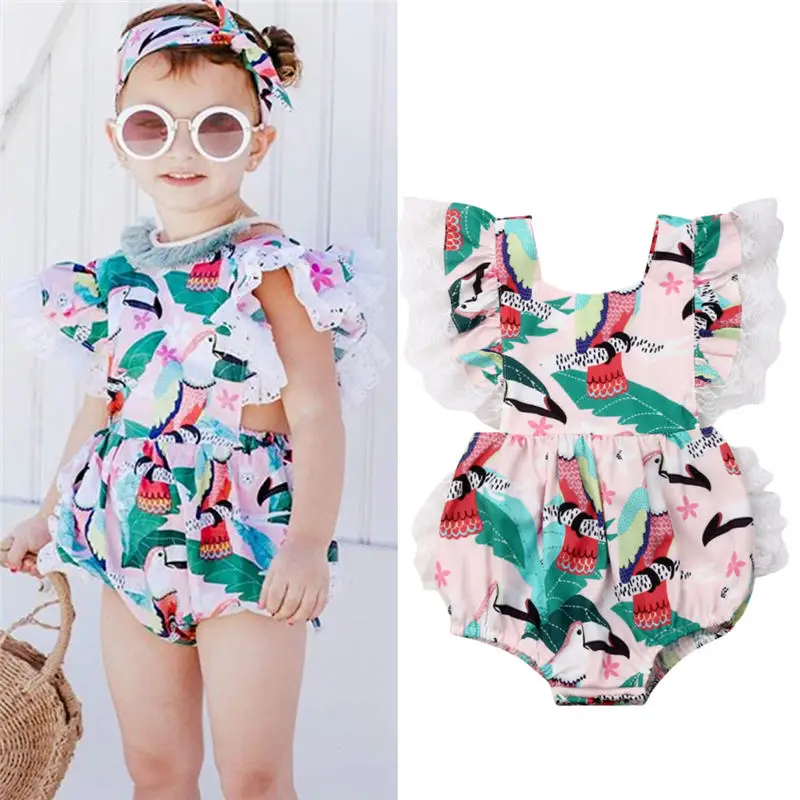 Bodysuits Baby Girls Kids Clothes Lace Jumpsuit Infant Fly Sleeve Bodysuit Toddler Clothing Children Suits Summer 1-4T
