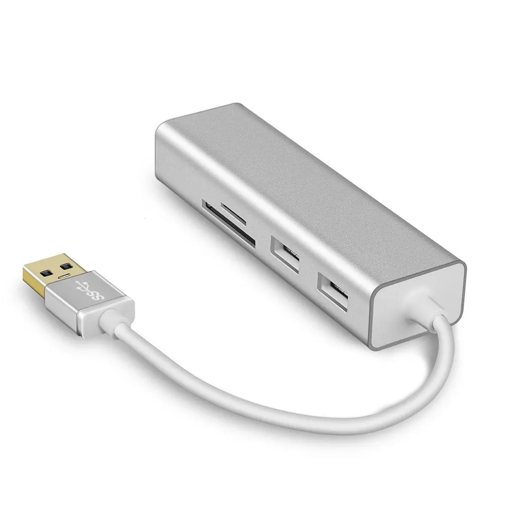 Док-станция USB Leadzoe USB разветвитель с 2 портами(стандарт 3,0 Порты и разъёмы и SD/устройство для считывания с tf-карт и RJ45 10 100 1000 Gigabit Ethernet сетевой адаптер конвертер