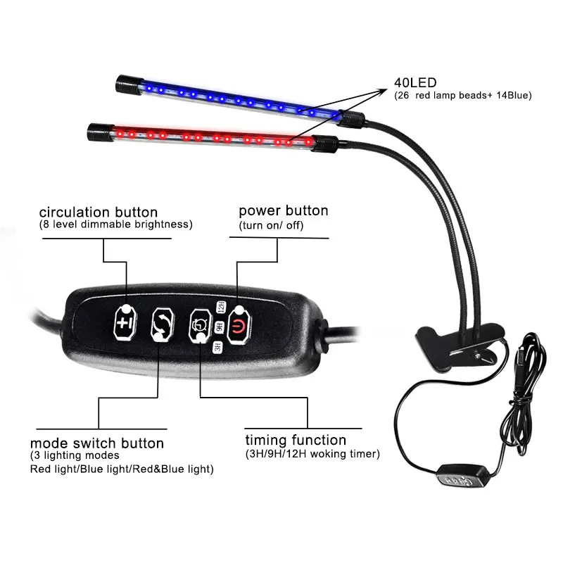Полный спектр светодиодный Фито лампы 60 светодиодный s затемнения двойной трубы 5 В растения растут с зажимом Функция времени растений phytolamp