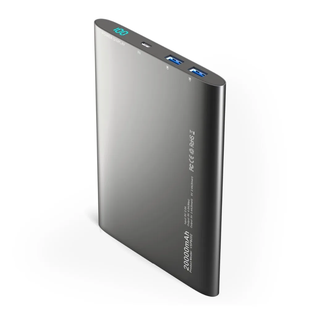 Vinsic Alien P2 20000mAh Power Bank Ultra Slim Dual 2.4A External Battery Portable Charger for iPhone,Samsung & More 4 Colors