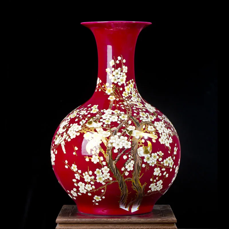 Китайская красная керамическая ваза Jingdezhen большого размера дизайн сливового