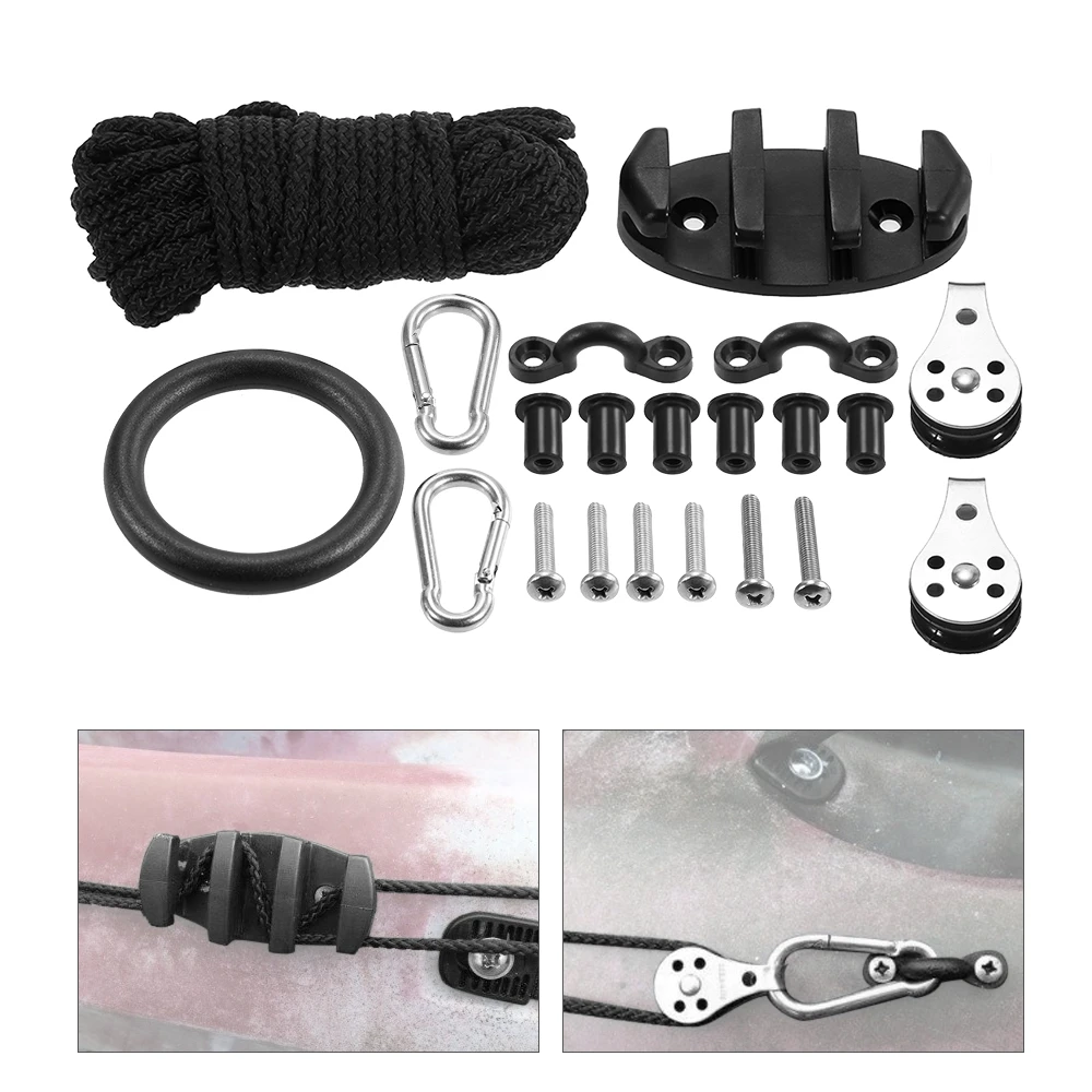GEUNTECH Kayak Anchor Trolley Kit System with Kayak Pad Eyes Screws Cord Hook for Kayak Canoes Boat etc.