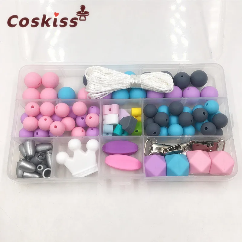 Baby Silicone Teething DIY Crafts Set Pacifier Clips Toy Safe And Natural Silicone Bead Teether Baby Nursing Necklace Pendants